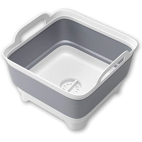 Collapsible Wash Basin Dish Drying Rack,Camping Portable Sink,Dish Basin with Drain Plug, Dish Drainers for Kitchen Sink,Collapsible Laundry Baskets for RV,Bottle Washer,Beverage Tubs,Ice bucket,Gray