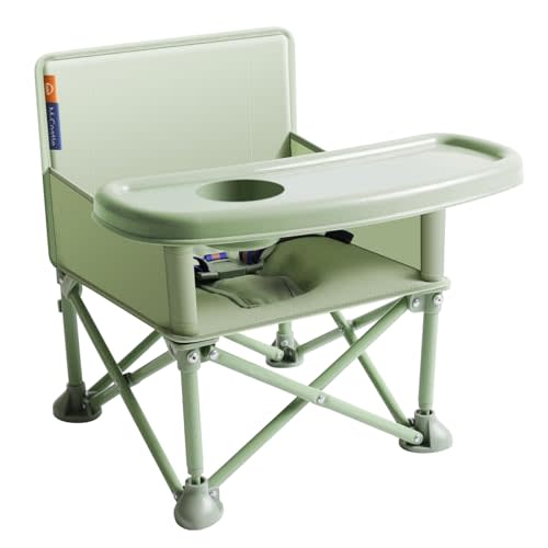 New Portable Travel Booster Seat with Tray|Foldable Infant Seat Booster Dining Chair|Great for Camping, Beach, Lawn|Toddler, Child Camping Chair 6 Months - 3 Years Old (Green)