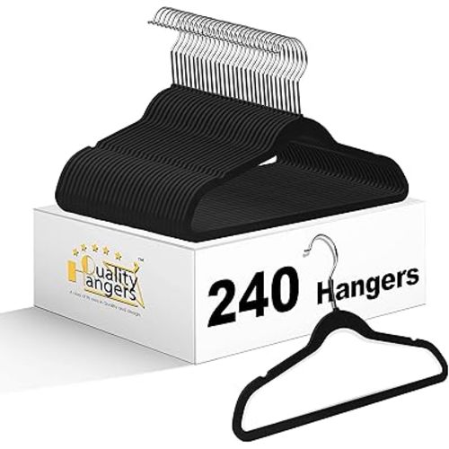 Quality Children's Plastic Non Velvet Non-Flocked Thin Compact Hangers Swivel Hook for Shirts Blouse Coats (Black, 240)