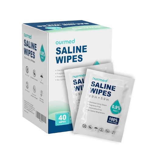 Ourmed Saline Wipes 40 Count, Sterile Unscented Gentle Cotton Wipes for Baby & Kids, Eye Nose Face Care, Hypoallergenic for Sensitive Skin, Piercing Aftercare & Wound Cleansing