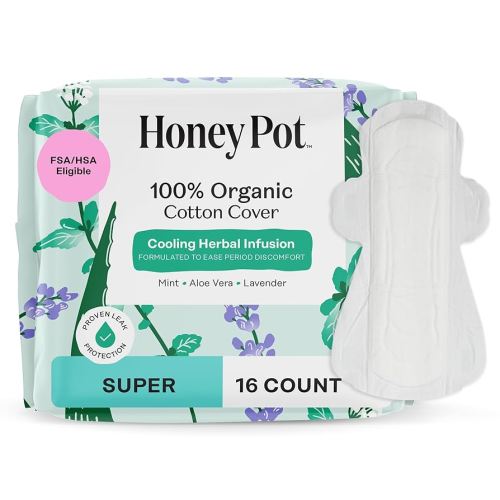 The Honey Pot Company - Herbal Pads for Women - Super w/Wings - Infused w/Essential Oils for Cooling Effect, Organic Cotton Cover, & Ultra-Absorbent Pulp Core - Feminine Care - FSA & HSA - 16 ct