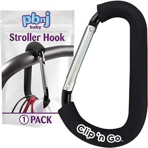 Stroller Hooks for Hanging Diaper Bags - Mommy Stroller Clip and Stroller Accessories Organizer Hook - Large Carabiner Clips for Mom Purse Shopping Grocery Bag and Accessory - (1 Pack)