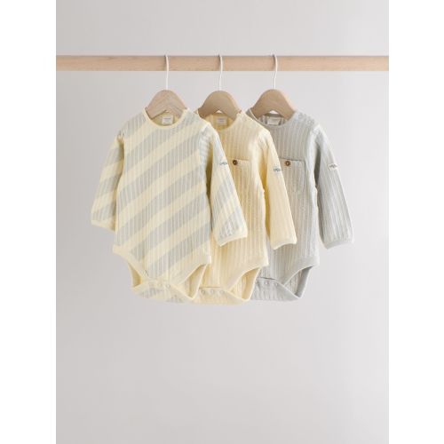 Grey/Cream Baby Long Sleeve Bodysuits 3 Pack (0mths-2yrs)