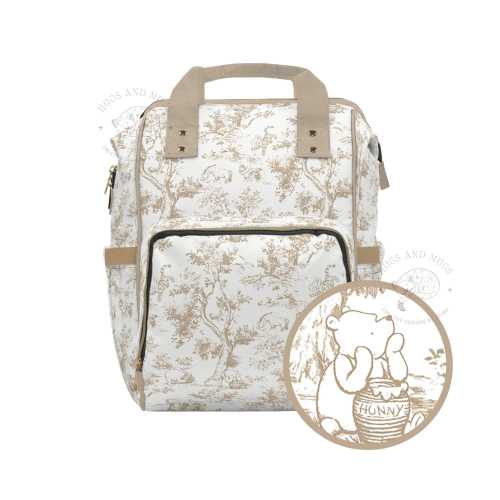 Winnie-the-Pooh Diaper Backpack: Beige Toile de Jouy, Gender Neutral