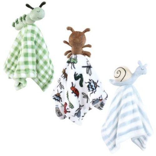 Hudson Baby Animal Face Security Blanket 3-Pack, Bugs, One Size