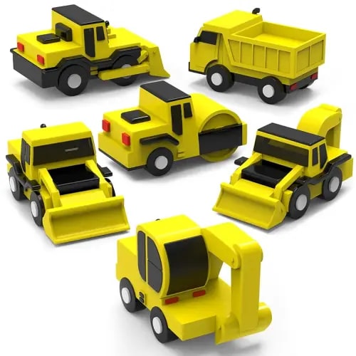 Tub Works® Construction™ Trucks Mold Free Bath Toys, 6 Pack | Sealed, No Hole Bath Toys Design Keeps Moisture Out | Soft, Squeezable & Float on Water | Baby & Toddler Bathtub Toys | Baby Pool Play