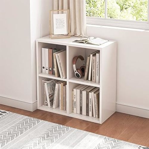 NELYE 4 Cube Organizer Bookcase White Open Shelf