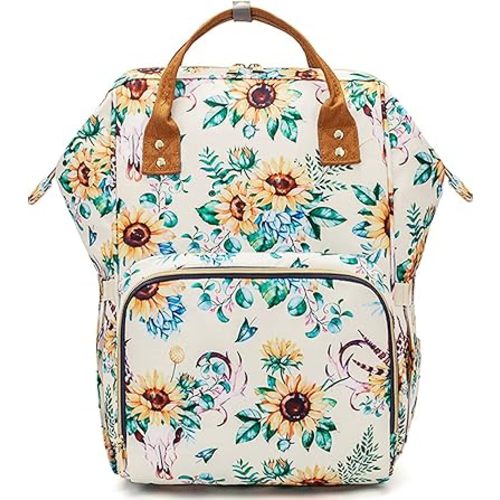 Floral Diaper Bag Backpack, Waterproof Baby Care Bag, Women Travel Baby Nappy Changing Bag (White)