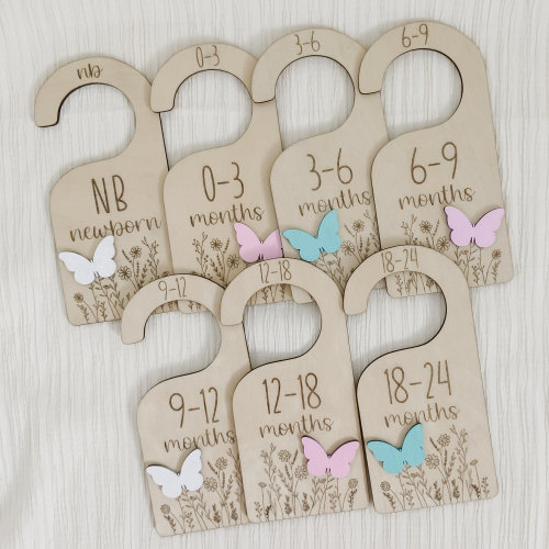 Butterfly Wildflower Wooden Baby Closet Dividers, Handcrafted, Nursery Closet Organization