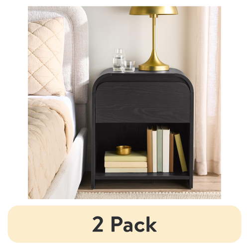 (2 pack) Better Homes & Gardens Juliet Nightstand with USB, Rich Black Finish