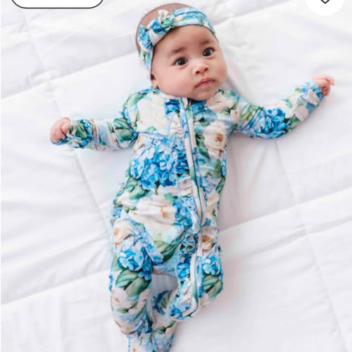 Once in a Blue Bloom Ruffle Footie
