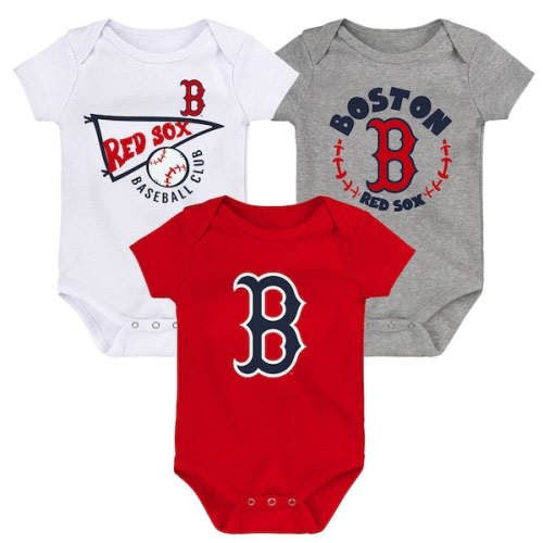 Infant Boston Red Sox Red/White/Heather Gray Biggest Little Fan 3-Pack Bodysuit Set