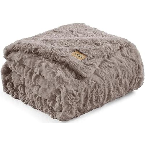 UGG 10484 Adalee Soft Faux Fur Reversible Accent Oversized Throw Blanket Fluffy Fuzzy Luxury Cozy Hotel Style Luxurious Soft Boho Home Decor Blankets for Bed and Living Room, 70 x 50-Inch, Oyster