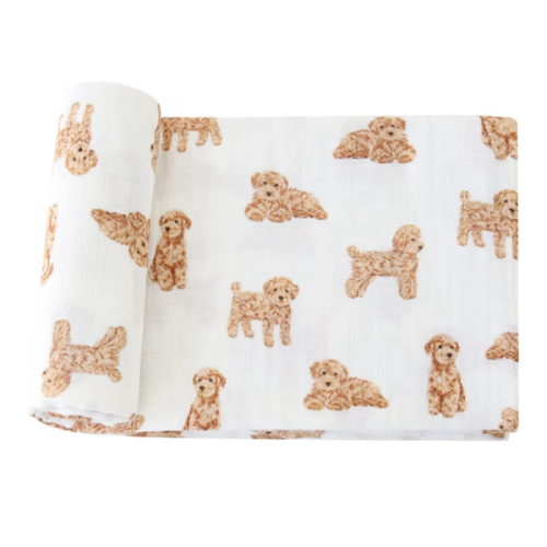 LifeTree Baby Swaddle Blankets Dog, 70% Viscose from Bamboo and 30% Cotton Muslin Swaddle Blankets Boys Girls Swaddling Wrap Receiving Blanket for Newborn, Large 47" x 47", Poodle Puppy