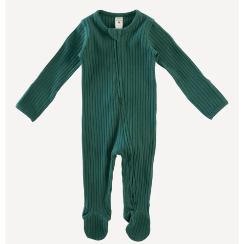 long sleeve two way zipper footie | rain forest | organic cotton wide rib