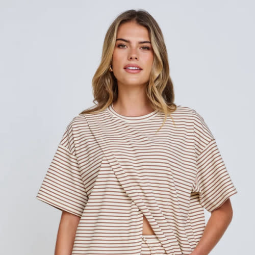 Ivy Stripe Longline Wrap Tee - Cream / Tan – Apero Label