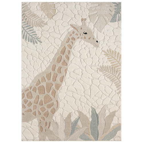 TOWN & COUNTRY PLAY Jungle Giraffe Kids Area Rug, Soft & Plush, Calming, Bedroom Rug, Nursery Decor, Playroom & Classroom Rugs, Beige/Multi, 5'2"x7’2”