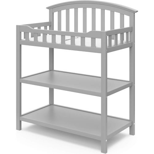 Graco Changing Table with Water-Resistant Change Pad and Safety Strap, Pebble Gray, Multi Storage Nursery Changing Table for Infants or Babies