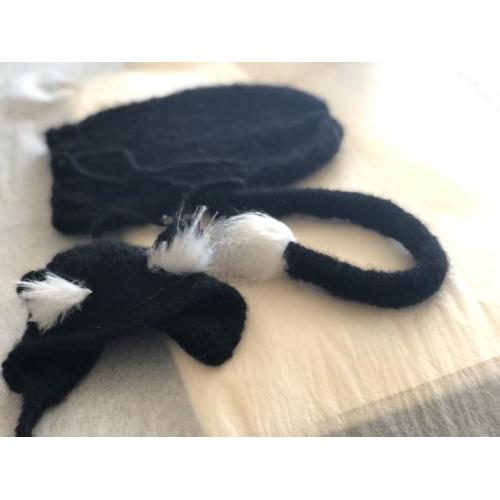 Knitted Black Cat Outfit Swaddling Sack and Bonnet Set New - Etsy