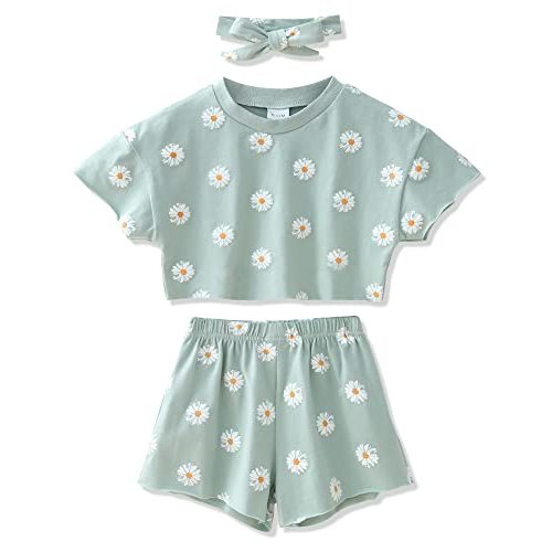 WESIDOM Toddler Girl Clothes Baby Girls Outfits 6M-5T Summer Floral Print Shirt+Shorts+Headband 3pcs Baby Clothing