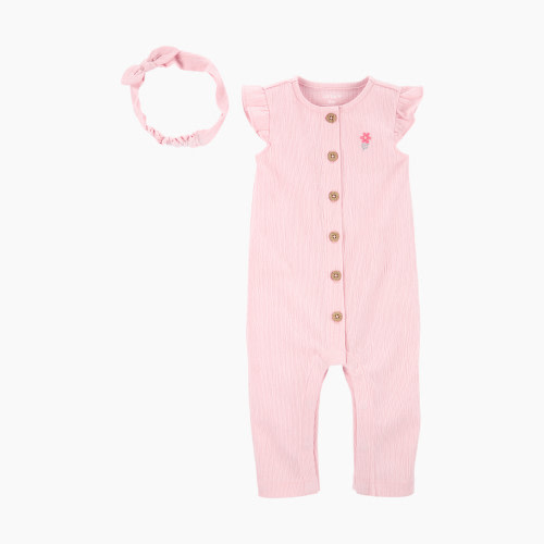 Carter's Crinkle Jersey Jumpsuit & Headwrap (2 Piece) - Pink, 12M