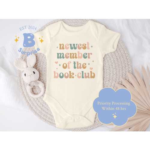 Newest Member of the Book Club Onesie® | Future Bookworm Baby Bodysuit | Book Lover Girl Gift | Natural Baby Shower Gift