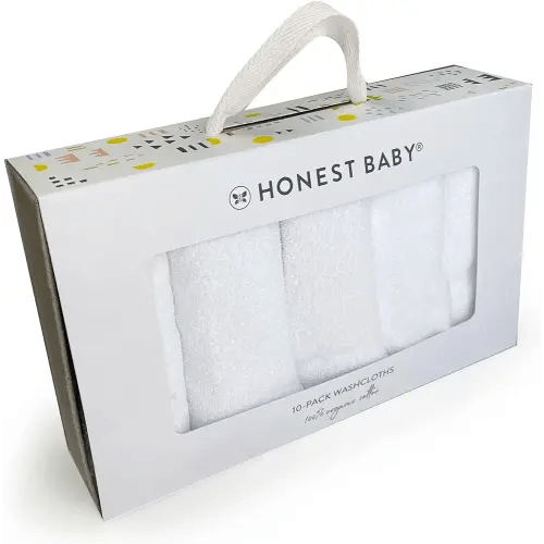 HonestBaby 10-Pack Organic Cotton Baby-Terry Wash Cloths, 10-Pack Bright White, One Size