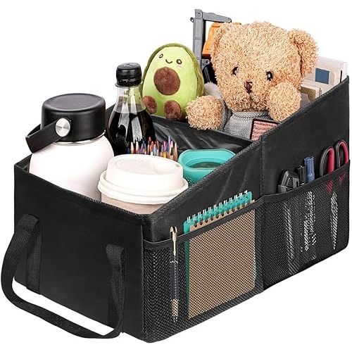 Car Organizer, Car Backseat Organizer for kids, Car Organizer with Divide, Handles and Multiple Mesh Pockets, Passenger Seat Organizer, Travel Accessories Collapsible Small Car Seat Storage Caddy