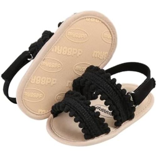 COSANKIM Infant Baby Girls Summer Sandals with Flower Soft Sole Newborn Toddler First Walker Crib Dress Shoes