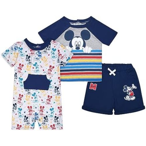 Disney Mickey Mouse Boys T-Shirt, Shorts and Romper Set for Infant