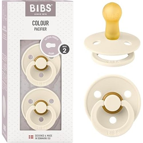 BIBS Pacifiers Colour Collection | Natural Rubber Baby Pacifier | Set of 2 BPA-Free Soothers | Made in Denmark | 6+ Months (Pack of 2) | Ivory