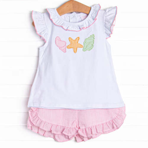 Shoreline Surprise Applique Ruffle Short Set, Pink – Stitchy Fish