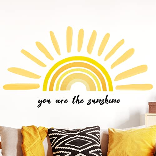 Henoyso 42 x 18 Inches Large Boho Half Sun Wall Decals You are The Sunshine Wall Stickers Rainbow Decals Peel and Stick Sun Decor Stickers for Kids Room Nursery Bedroom Classroom Playroom Decorations