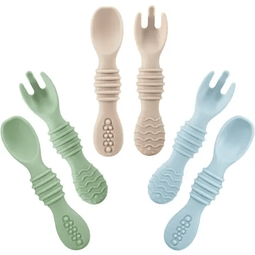 PandaEar 6 Pack Silicone Baby Spoons & Forks | Baby Feeding Set Self Feeding Utensils, Toddler Infant Feeding Spoon Forks BPA Free First Stage
