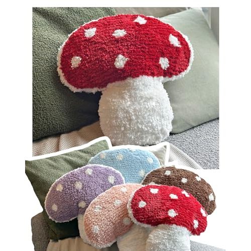 Dreamstall Mushroom Throw Pillow Tufted Mushroom Shape Decorative Cushion 15” x 15” – Mushroom Decor for Bed, Couch, Living Room (Red)