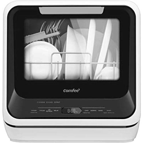 COMFEE' Portable Dishwasher Countertop, Mini Dishwasher with 5L Built-in Water Tank, No Hookup Needed, 6 Programs, 360° Dual Spray, 192℉ High-Temp& Air-Dry Function, Dishwasher for Apartments& RVs