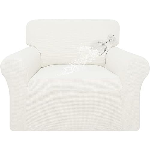 Easy-Going 100% Waterproof Chair Couch Cover, Dual Waterproof Sofa Cover, Stretch Jacquard Sofa Slipcover, Leakproof Furniture Protector for Kids, Pets, Dog and Cat (Chair, Cream)