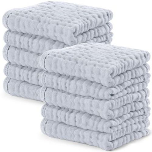 Baby Washcloths Muslin Cotton, Large 10”x10” by Comfy Cubs (Fern, Pack of 6)