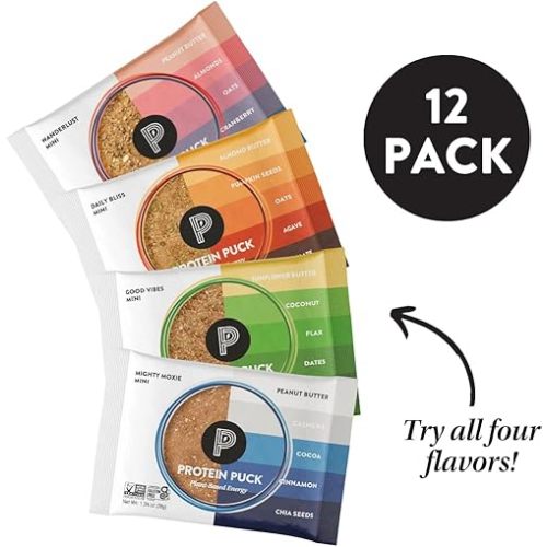 Protein Puck Plant Based Bars | Snacks with Vegan Protein | 12 Count | 1.34 oz Mini Size | Gluten Free, Non Dairy, Kosher Certified Non GMO Premium Healthy Bars | Variety Pack