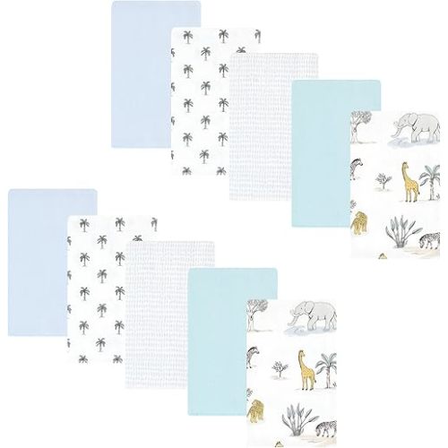 Hudson Baby Unisex Baby Cotton Flannel Burp Cloths 10-Pack, Boy Safari World, One Size