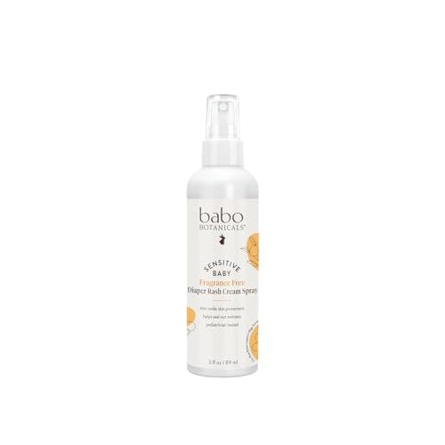 Babo Botanicals Sensitive Baby Fragrance-Free Diaper Rash Cream Spray - No touch, mess-free application - 14.9% Zinc Oxide - Shea Butter, Olive Oil & Aloe Vera - For Babies – 3fl.oz.