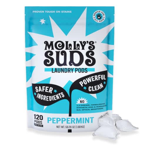 Molly's Suds Laundry Detergent Pods | Clean Detergent for Sensitive Skin | Ultra Concentrated and Stain Fighting | Peppermint - 120 Count (Value Pack)