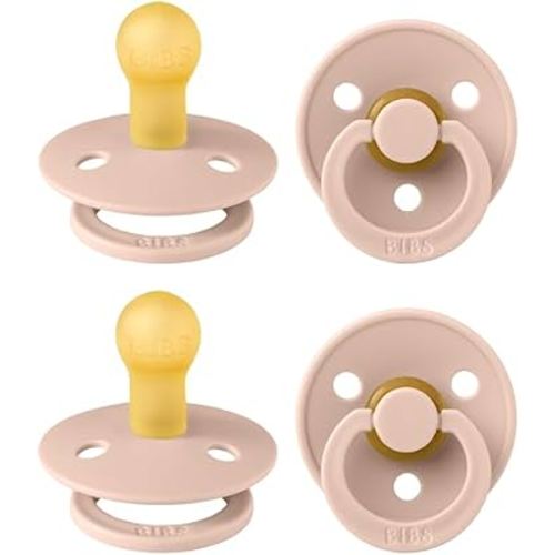 BIBS Colour Pacifier 4-Pack, BPA Free Dummy Pacifier, Round Nipple. Natural Rubber Latex, Made in Denmark, Size 1 (0-6 Months), Blush
