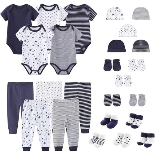 Unisex Newborn Baby Layette Set 25 Pack Bodysuits Pants and Accessories Infant Clothing Essentials