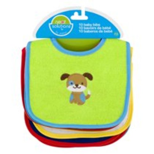 Neat Solutions Terry Knit Various Colors Infant Baby Bibs, 10 Pk Male - White