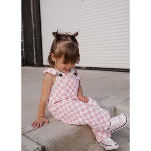 Checkered Overalls - Pink | Little Trouble