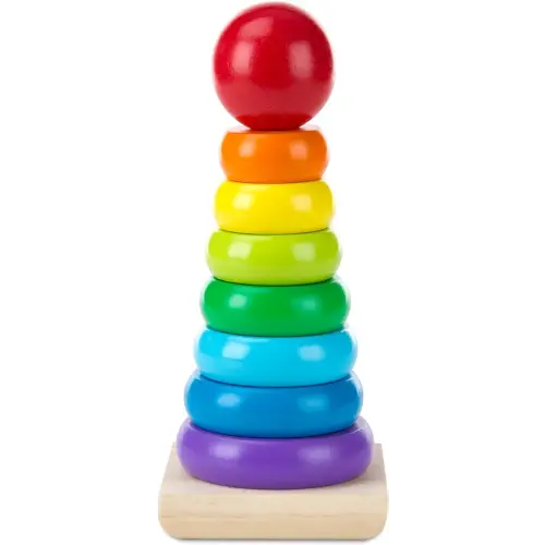 Melissa & Doug Rainbow Stacker Wooden Ring Educational Toy - Wooden Rainbow Stacking Rings Baby Toy, Stacker Toys For Infants And Toddlers