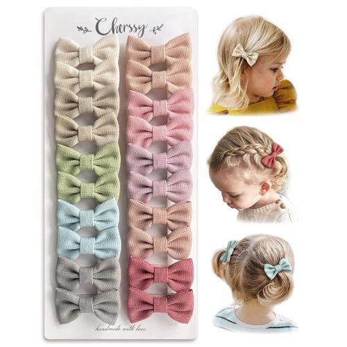 Baby Girls Hair Bow Clips, 20pcs Boutique Cotton Fully Lined Hair Pins, Non Slip Baby Barrettes Accessories for Infants Toddlers Fine Hair by Cherssy