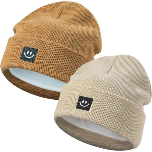 0-3 mos - 2 Pack Baby Beanie Fleece Lined Knit Toddler Hat for Girls Boys 0-8 Years