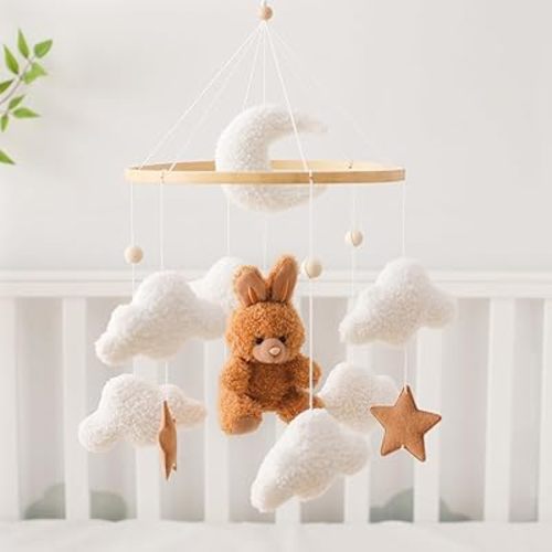 Baby Mobile for Crib Bear Cloud Crib Mobile Handmade Furry Nursery Mobile Gender Neutral Crib Toy Hanging for Nursery Decor Accessories